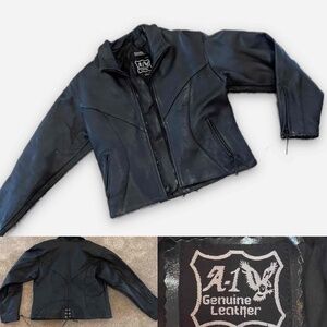 Women's Black Leather Moto Jacket Large Removable Thinsulate Liner Genuine A-1‎
